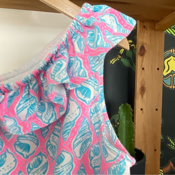Lilly Pulitzer Pink Blue Seashell Print One Shoulder Ruffle Shorts Terry Romper - Picture 7 of 13